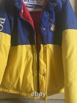 Vintage Mens POLO Ralph Lauren USA Cookie Ski Puffer 1992 Blue/Yellow Size L