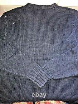 Vintage Mens Polo By Ralph Lauren Navy Hand Knit Sweater Sitting Bear/flag Sz L