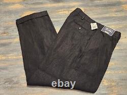 Vintage NEW Polo Ralph Lauren Mens Pants Black 38X30 Pleated Cuffed 100% Linen