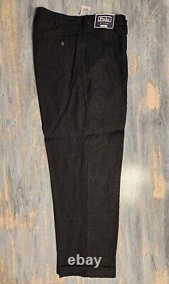 Vintage NEW Polo Ralph Lauren Mens Pants Black 38X30 Pleated Cuffed 100% Linen