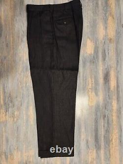 Vintage NEW Polo Ralph Lauren Mens Pants Black 38X30 Pleated Cuffed 100% Linen