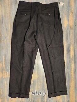 Vintage NEW Polo Ralph Lauren Mens Pants Black 38X30 Pleated Cuffed 100% Linen