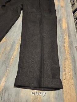 Vintage NEW Polo Ralph Lauren Mens Pants Black 38X30 Pleated Cuffed 100% Linen