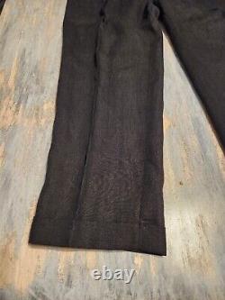 Vintage NEW Polo Ralph Lauren Mens Pants Black 38X30 Pleated Cuffed 100% Linen