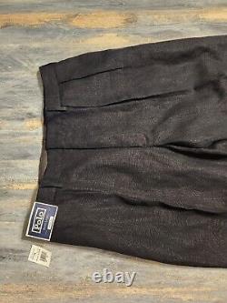 Vintage NEW Polo Ralph Lauren Mens Pants Black 38X30 Pleated Cuffed 100% Linen