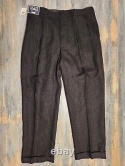 Vintage NEW Polo Ralph Lauren Mens Pants Black 38X30 Pleated Cuffed 100% Linen