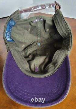 Vintage NWT Polo Ralph Lauren Leather Strapback Hat Green Purple Armadillo