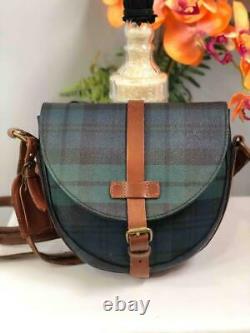 Vintage POLO RALPH LAUREN Green Plaids Brown Trims Domed Crossbody Bag