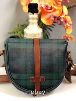 Vintage POLO RALPH LAUREN Green Plaids Brown Trims Domed Crossbody Bag