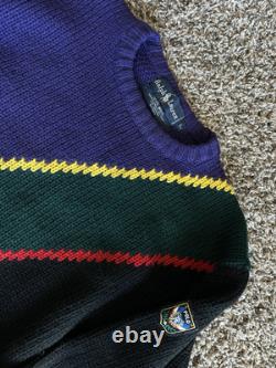 Vintage POLO RALPH LAUREN Men's Sweater Large Wool Purple Black Green Stripe