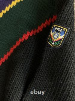 Vintage POLO RALPH LAUREN Men's Sweater Large Wool Purple Black Green Stripe