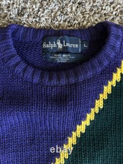 Vintage POLO RALPH LAUREN Men's Sweater Large Wool Purple Black Green Stripe