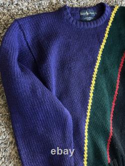 Vintage POLO RALPH LAUREN Men's Sweater Large Wool Purple Black Green Stripe