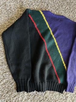 Vintage POLO RALPH LAUREN Men's Sweater Large Wool Purple Black Green Stripe