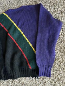 Vintage POLO RALPH LAUREN Men's Sweater Large Wool Purple Black Green Stripe