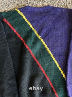 Vintage POLO RALPH LAUREN Men's Sweater Large Wool Purple Black Green Stripe