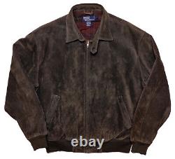 Vintage POLO RALPH LAUREN Suede Leather Jacket Brown with Plaid Lining Large L