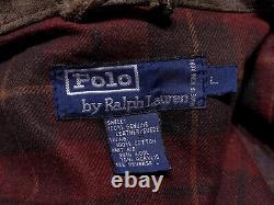 Vintage POLO RALPH LAUREN Suede Leather Jacket Brown with Plaid Lining Large L