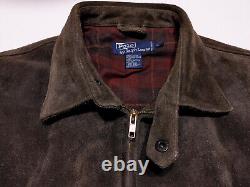 Vintage POLO RALPH LAUREN Suede Leather Jacket Brown with Plaid Lining Large L