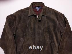 Vintage POLO RALPH LAUREN Suede Leather Jacket Brown with Plaid Lining Large L