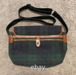 Vintage POLO Ralph Lauren Canvas Leather Green Plaid Messenger Bag