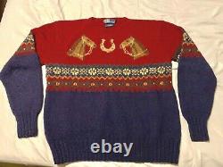 Vintage POLO Ralph Lauren Horse Shoe Equestrian Fair Isle Hand Knit Sweater L