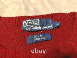 Vintage POLO Ralph Lauren Horse Shoe Equestrian Fair Isle Hand Knit Sweater L