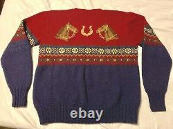 Vintage POLO Ralph Lauren Horse Shoe Equestrian Fair Isle Hand Knit Sweater L