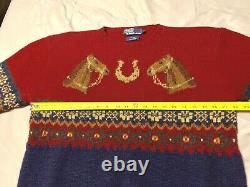 Vintage POLO Ralph Lauren Horse Shoe Equestrian Fair Isle Hand Knit Sweater L