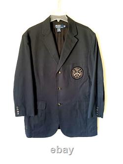 Vintage POLO Ralph Lauren Mens Blazer XL Black Emblem Patch Cotton Sports Coat