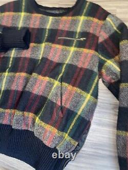 Vintage POLO Ralph Lauren Quilted Nylon Lined Wool Plaid Sweater M/L Gold Zipper