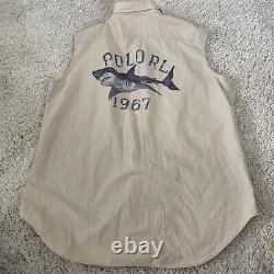 Vintage POLO Ralph Lauren Shirt Mens Large Sleveless Cut-Off Khaki Shark RARE