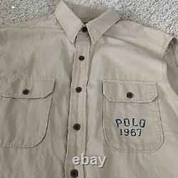 Vintage POLO Ralph Lauren Shirt Mens Large Sleveless Cut-Off Khaki Shark RARE