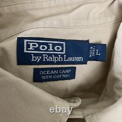 Vintage POLO Ralph Lauren Shirt Mens Large Sleveless Cut-Off Khaki Shark RARE