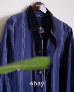 Vintage POLO Ralph Lauren Striped Denim Jean Chore Barn Coat Jacket Made In USA