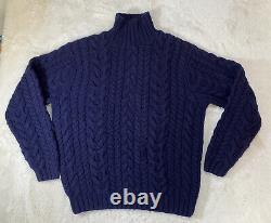 Vintage POLO Ralph Lauren Sweater Hand-knit Chunky Lambs Wool Cable Mock Neck L