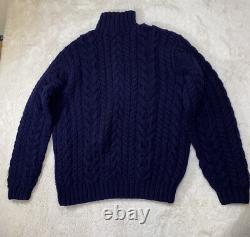 Vintage POLO Ralph Lauren Sweater Hand-knit Chunky Lambs Wool Cable Mock Neck L