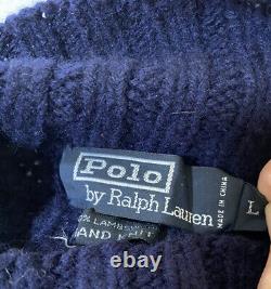 Vintage POLO Ralph Lauren Sweater Hand-knit Chunky Lambs Wool Cable Mock Neck L