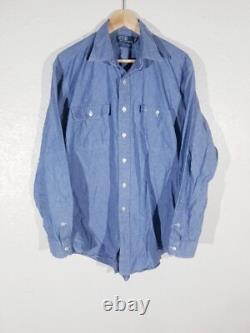 Vintage POLO Ralph Lauren dungaree Denim G. I. WorkShirt Mens XL pockets engineer