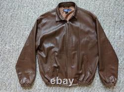 Vintage POLO ralph lauren LAMBSKIN leather jacket XL brown SOFT bomber