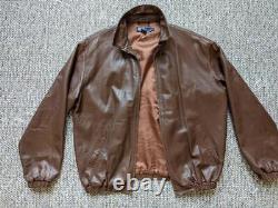 Vintage POLO ralph lauren LAMBSKIN leather jacket XL brown SOFT bomber