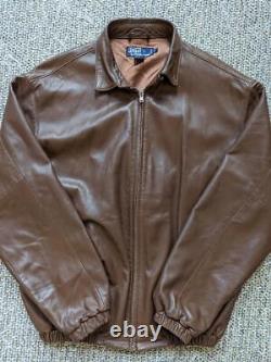 Vintage POLO ralph lauren LAMBSKIN leather jacket XL brown SOFT bomber