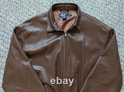 Vintage POLO ralph lauren LAMBSKIN leather jacket XL brown SOFT bomber