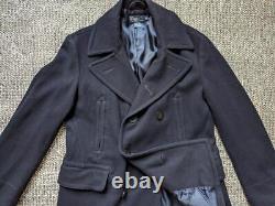 Vintage POLO ralph lauren PEACOAT wool overcoat L navy blue NAVAL jacket