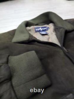 Vintage POLO ralph lauren SHEEPSKIN leather bomber jacket LARGE brown