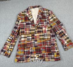 Vintage Polo By Ralph Lauren Blazer Jacket Mens 46R Multicolor Madras Patchwork