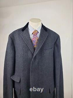Vintage Polo By Ralph Lauren Paddock Overcoat Men 46 Herringbone Wool Italy