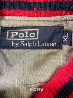 Vintage Polo By Ralph Lauren Wool Varsity Bomber Jacket Size XL Red Blue