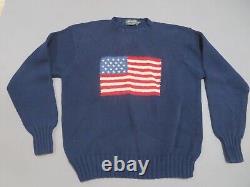 Vintage Polo Country Ralph Lauren American Flag USA Sweater Men XL Blue Pullover