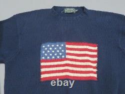 Vintage Polo Country Ralph Lauren American Flag USA Sweater Men XL Blue Pullover